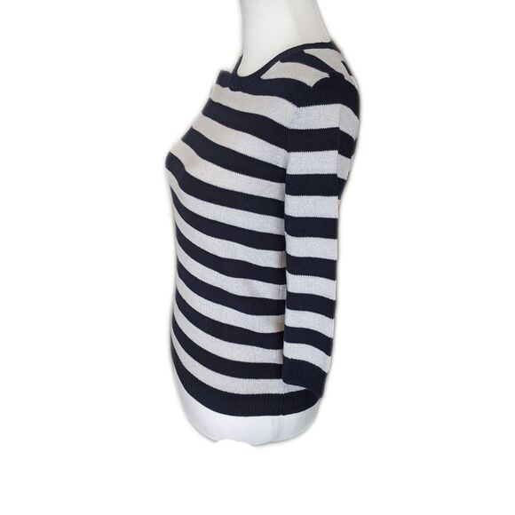J. Crew navy blue & white striped cotton blend sweater, 3/4 length sleeves XXS - Picture 3 of 6